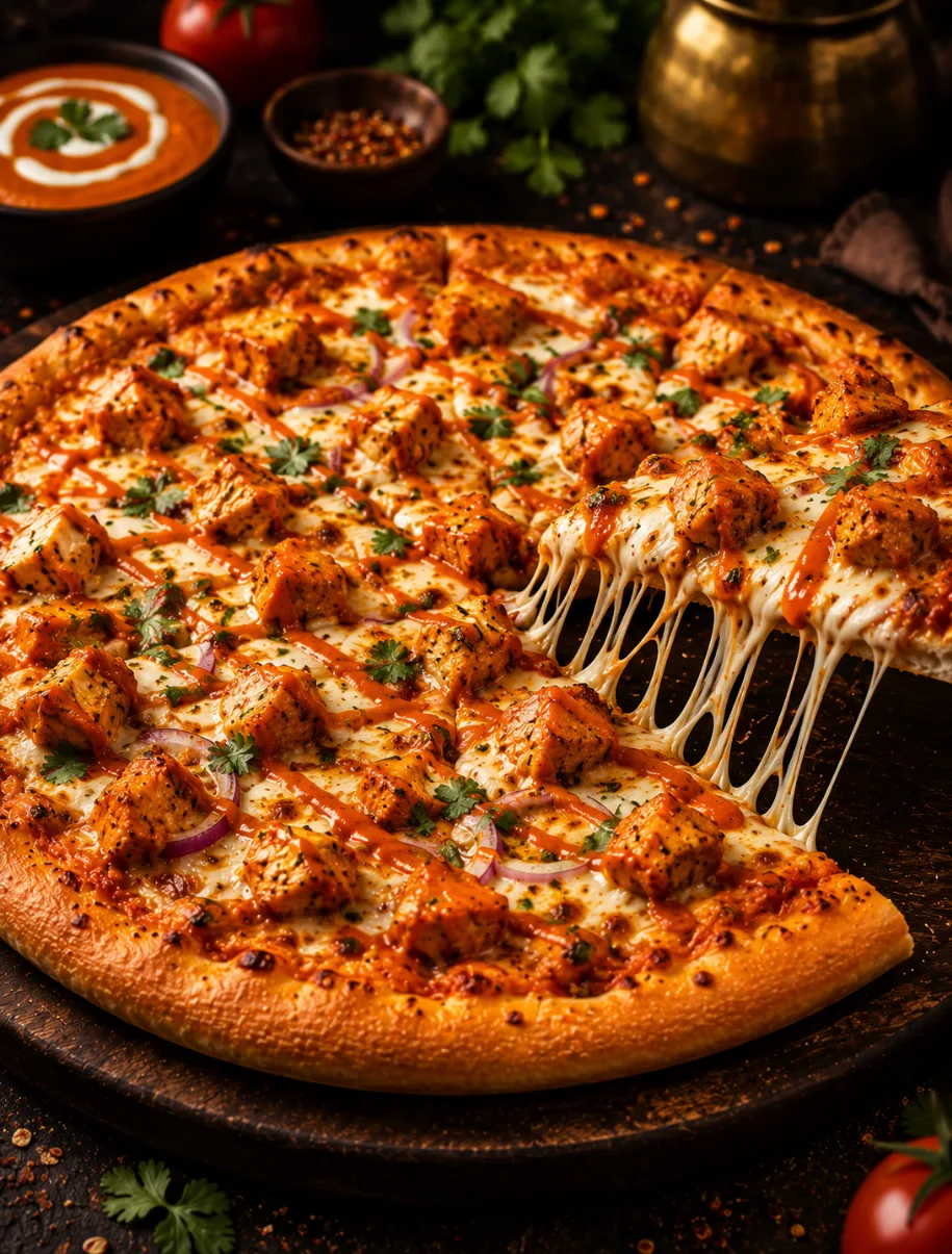 Butter chicken pizza